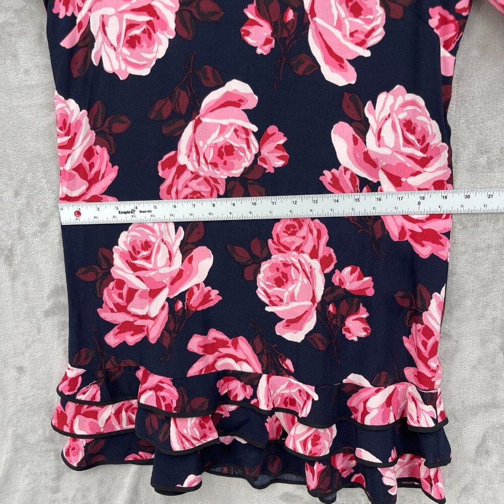 Kate Spade Rosa Dress 3/4 Sleeve Ruffle Tiered Rose Print Shift Dress - Picture 12 of 14